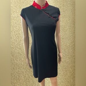 Vintage 80s sheath cheongsam asian Inspired Mandarin Collar knee length dress-M